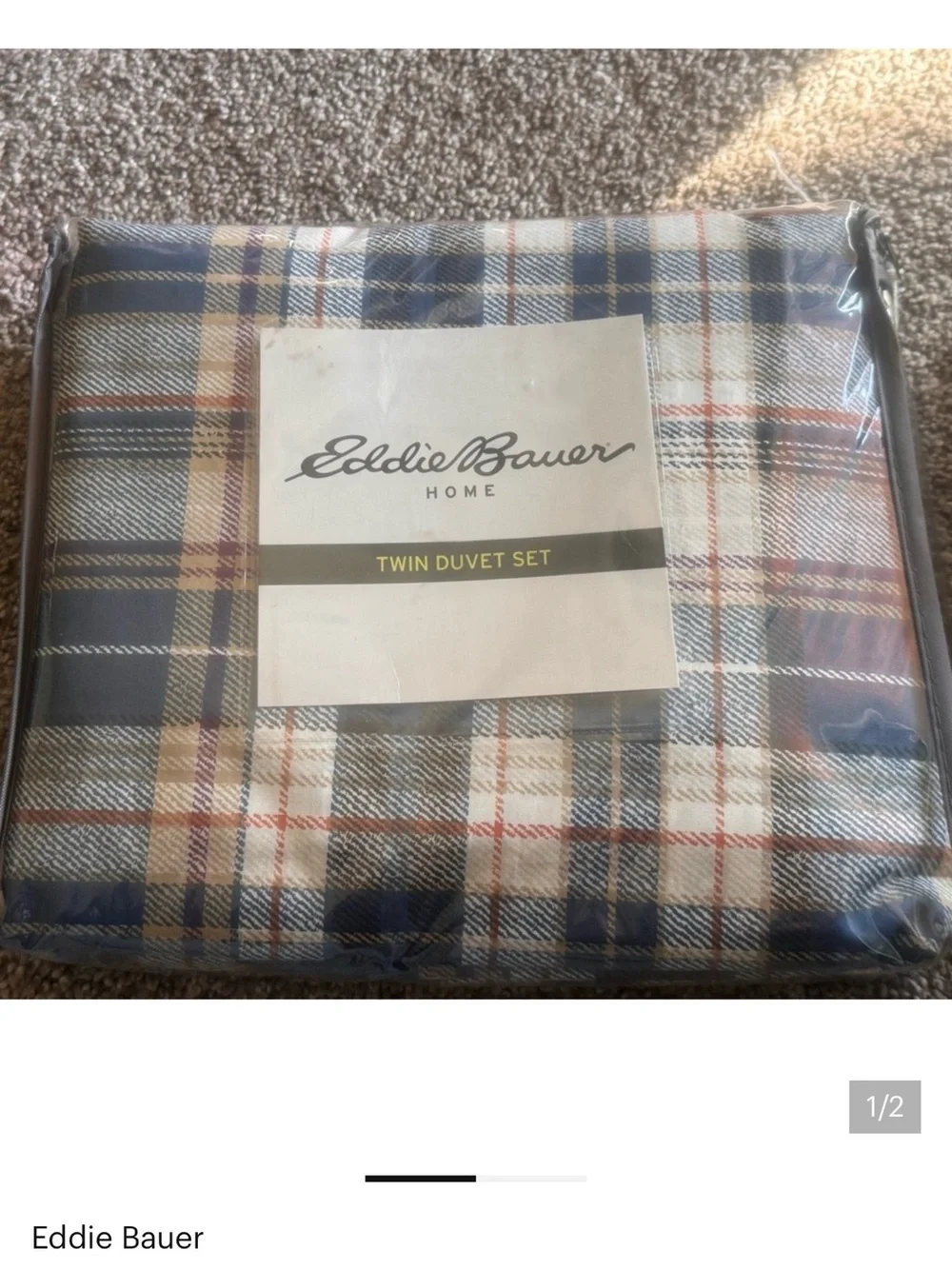 Eddie Bauer Blue and Cream Plaid Duvet Set